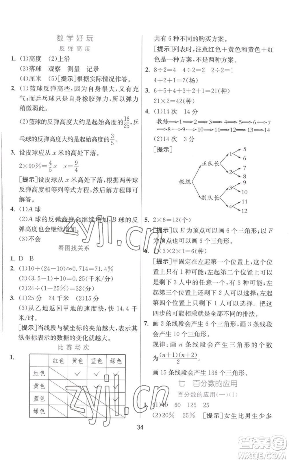 江蘇人民出版社2022秋季實驗班提優(yōu)訓(xùn)練六年級上冊數(shù)學(xué)北師大版參考答案