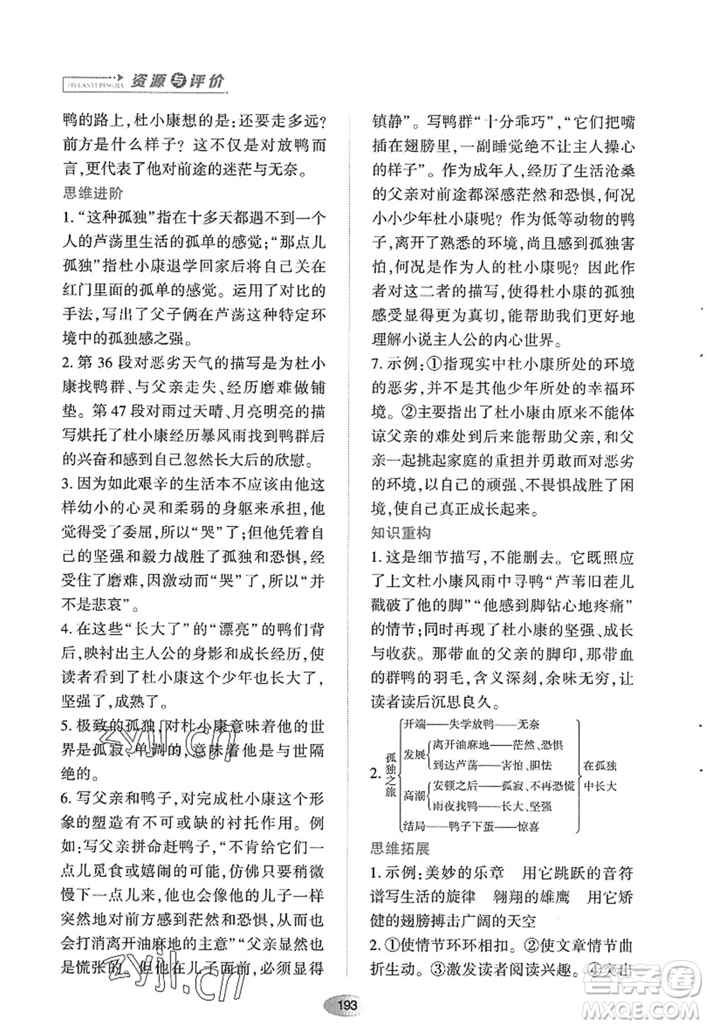 黑龍江教育出版社2022資源與評價九年級語文上冊人教版答案