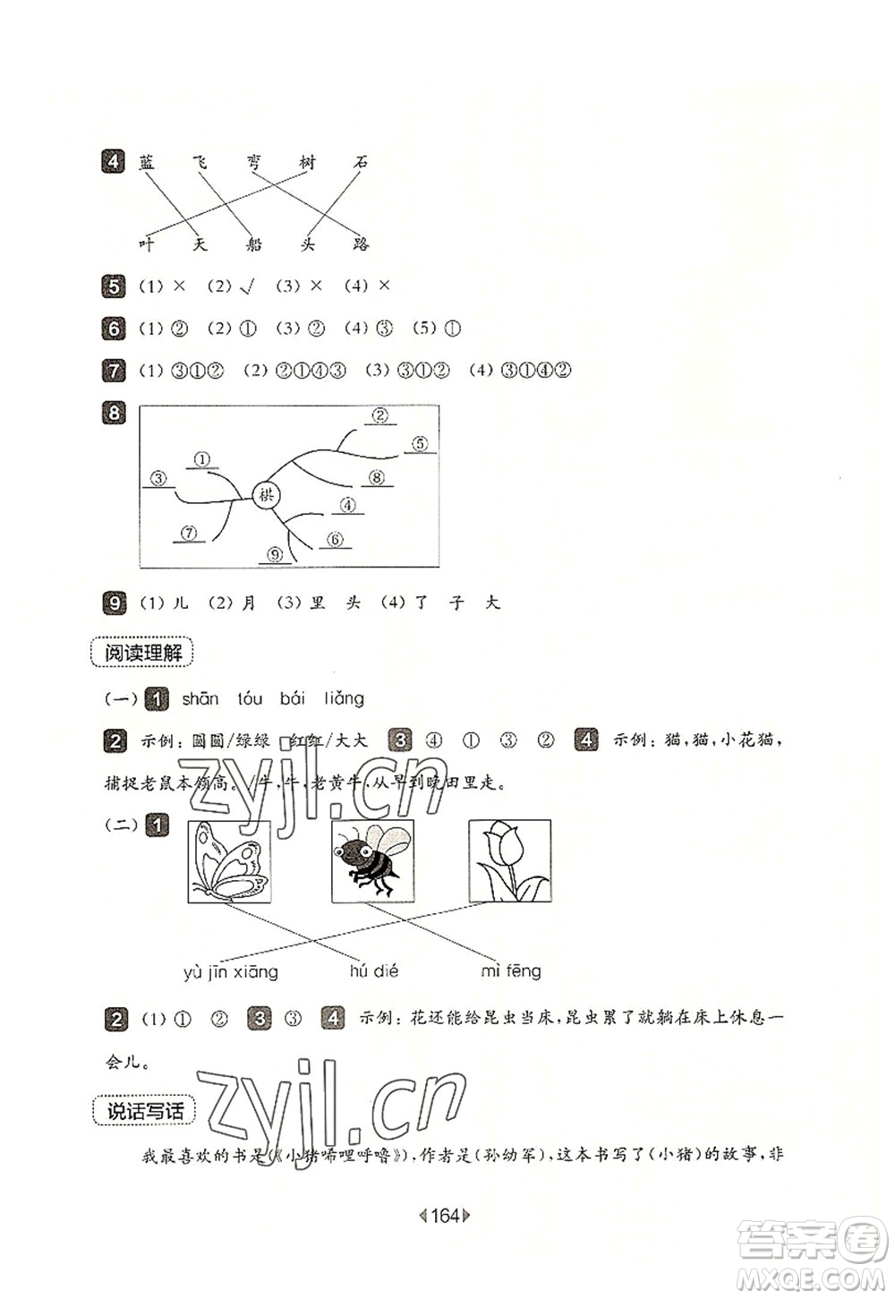 華東師范大學(xué)出版社2022一課一練一年級語文第一學(xué)期增強(qiáng)版華東師大版上海專用答案