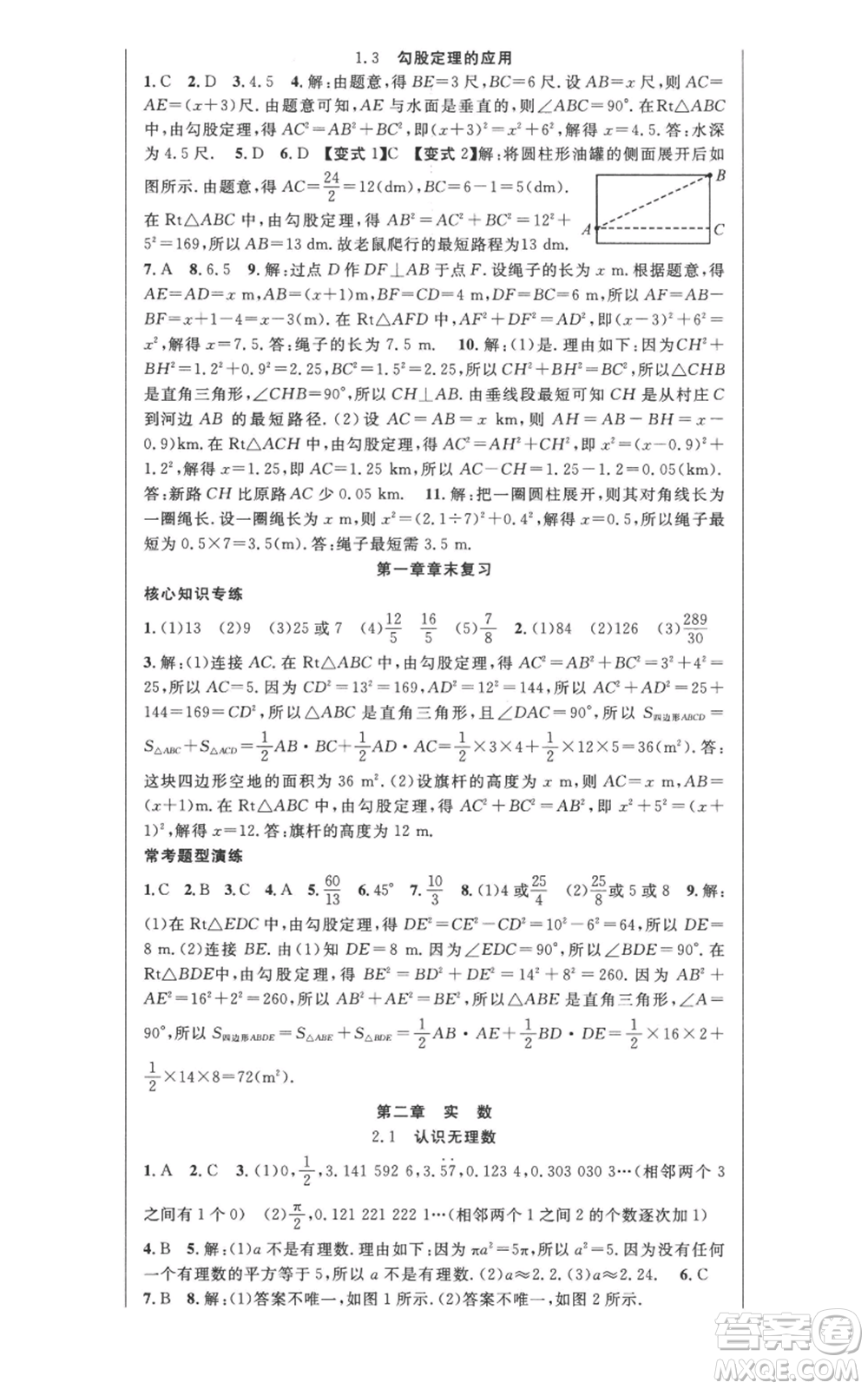 新疆科學(xué)技術(shù)出版社2022秋季課時(shí)奪冠八年級(jí)上冊(cè)數(shù)學(xué)北師大版參考答案