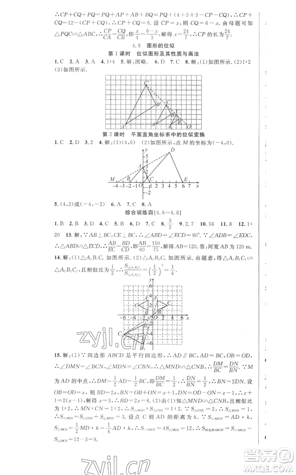 安徽科學(xué)技術(shù)出版社2022秋季課時(shí)奪冠九年級(jí)上冊(cè)數(shù)學(xué)北師大版參考答案