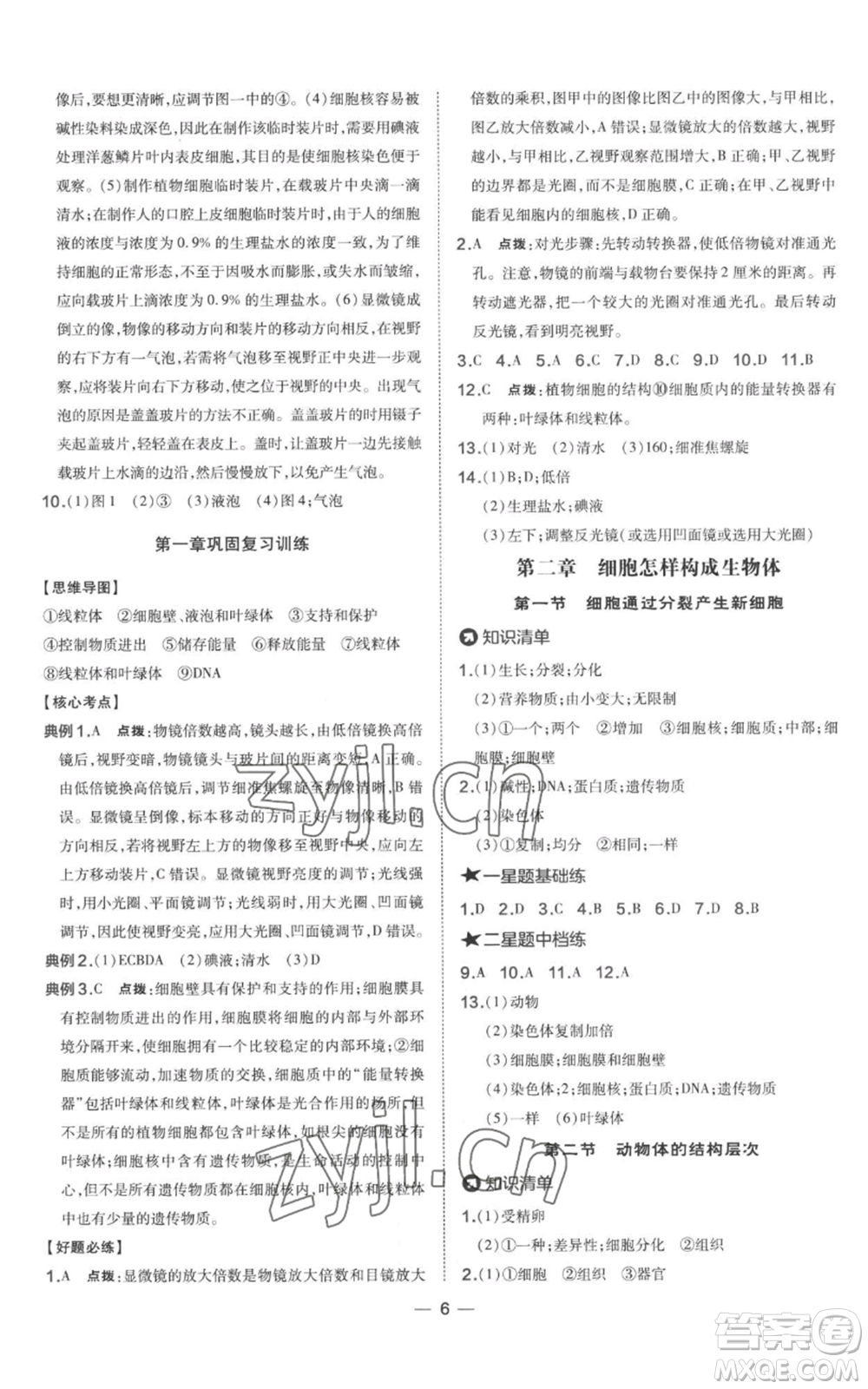 吉林教育出版社2022秋季點(diǎn)撥訓(xùn)練七年級(jí)上冊(cè)生物人教版參考答案