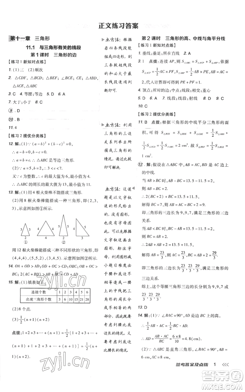 吉林教育出版社2022秋季點(diǎn)撥訓(xùn)練八年級(jí)上冊(cè)數(shù)學(xué)人教版參考答案