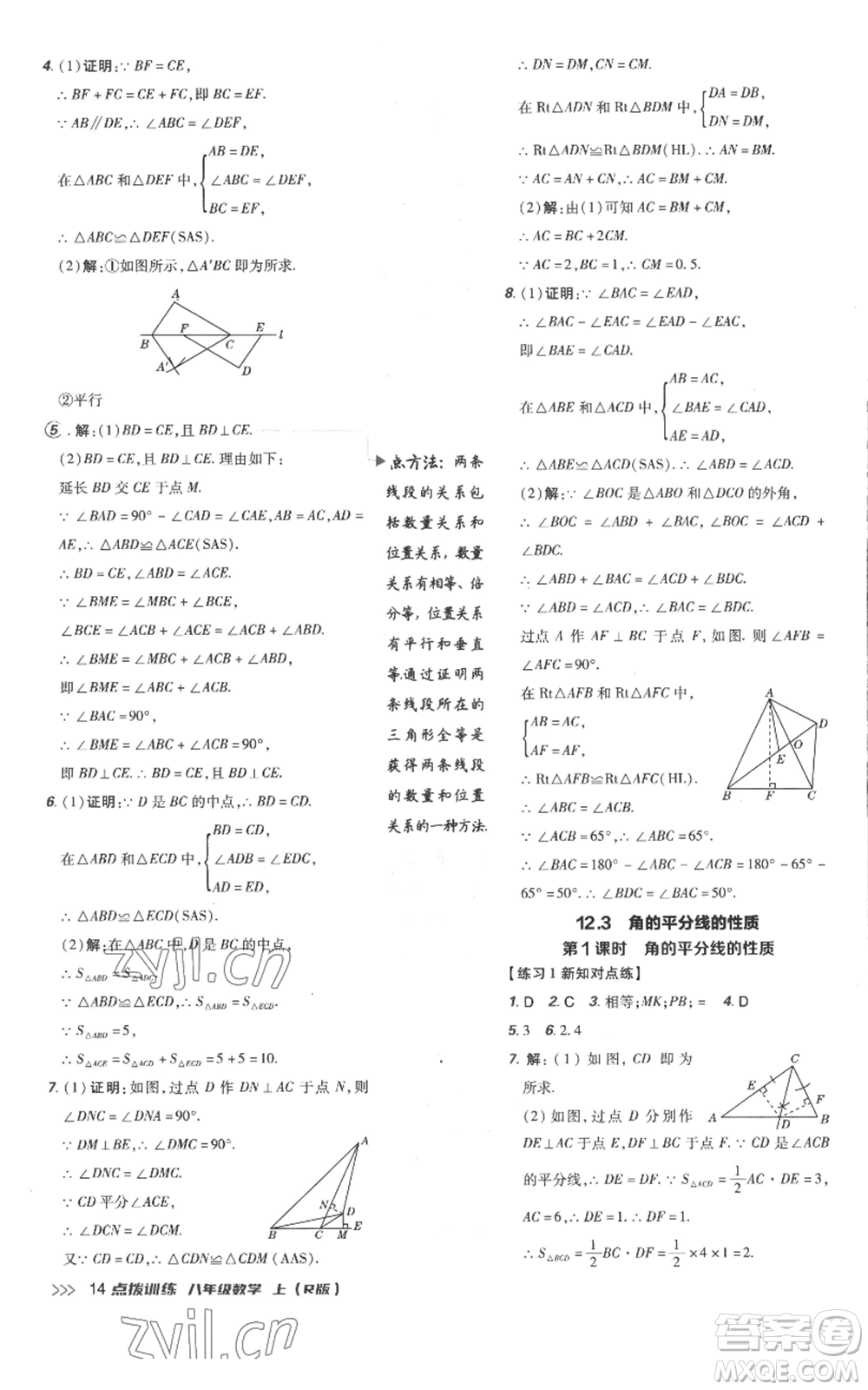 吉林教育出版社2022秋季點(diǎn)撥訓(xùn)練八年級(jí)上冊(cè)數(shù)學(xué)人教版參考答案