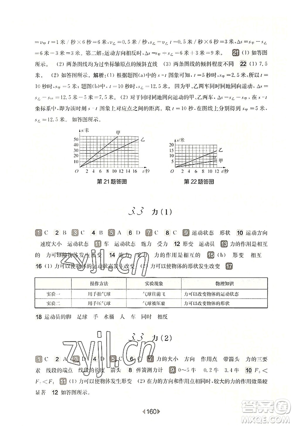 華東師范大學(xué)出版社2022一課一練八年級(jí)物理第一學(xué)期華東師大版上海專用答案