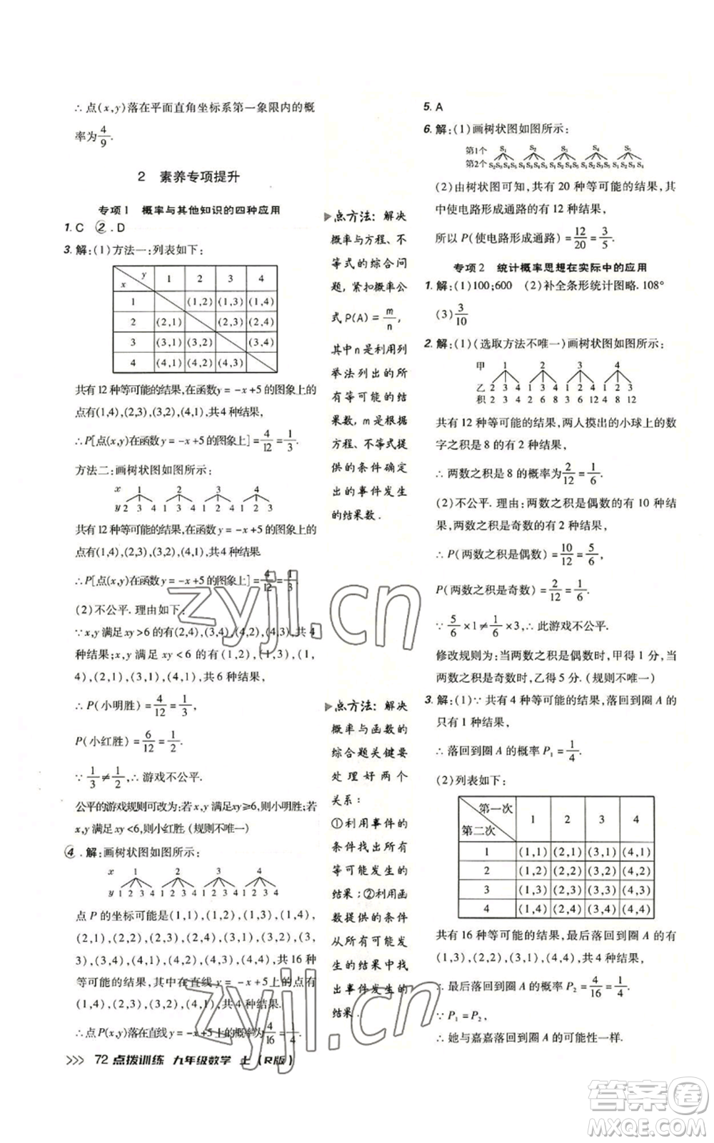 吉林教育出版社2022秋季點撥訓練九年級上冊數(shù)學人教版參考答案