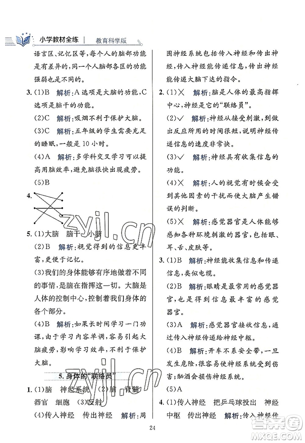 陜西人民教育出版社2022小學(xué)教材全練五年級科學(xué)上冊教育科學(xué)版答案