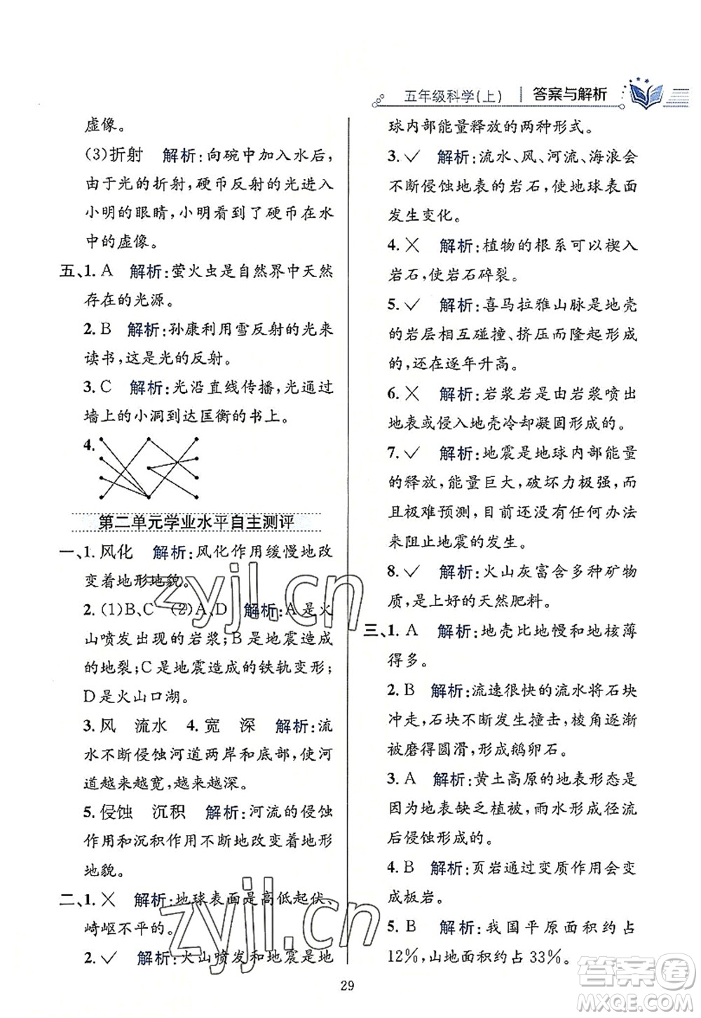 陜西人民教育出版社2022小學(xué)教材全練五年級科學(xué)上冊教育科學(xué)版答案