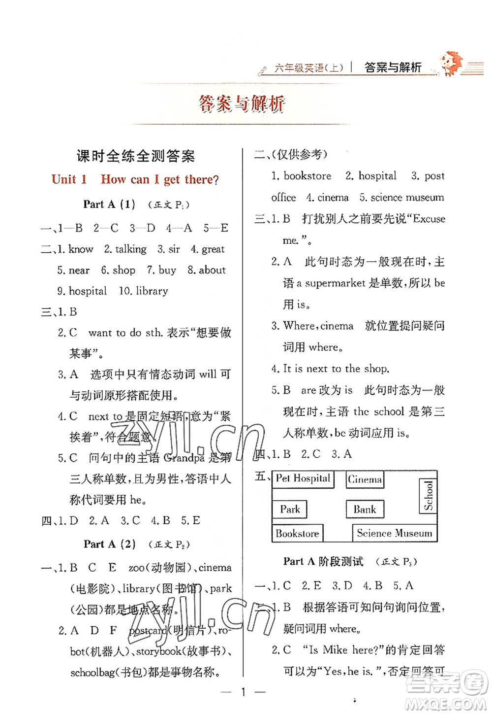 陜西人民教育出版社2022小學(xué)教材全練六年級英語上冊RJ人教版答案