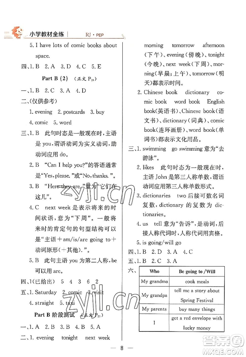 陜西人民教育出版社2022小學(xué)教材全練六年級英語上冊RJ人教版答案