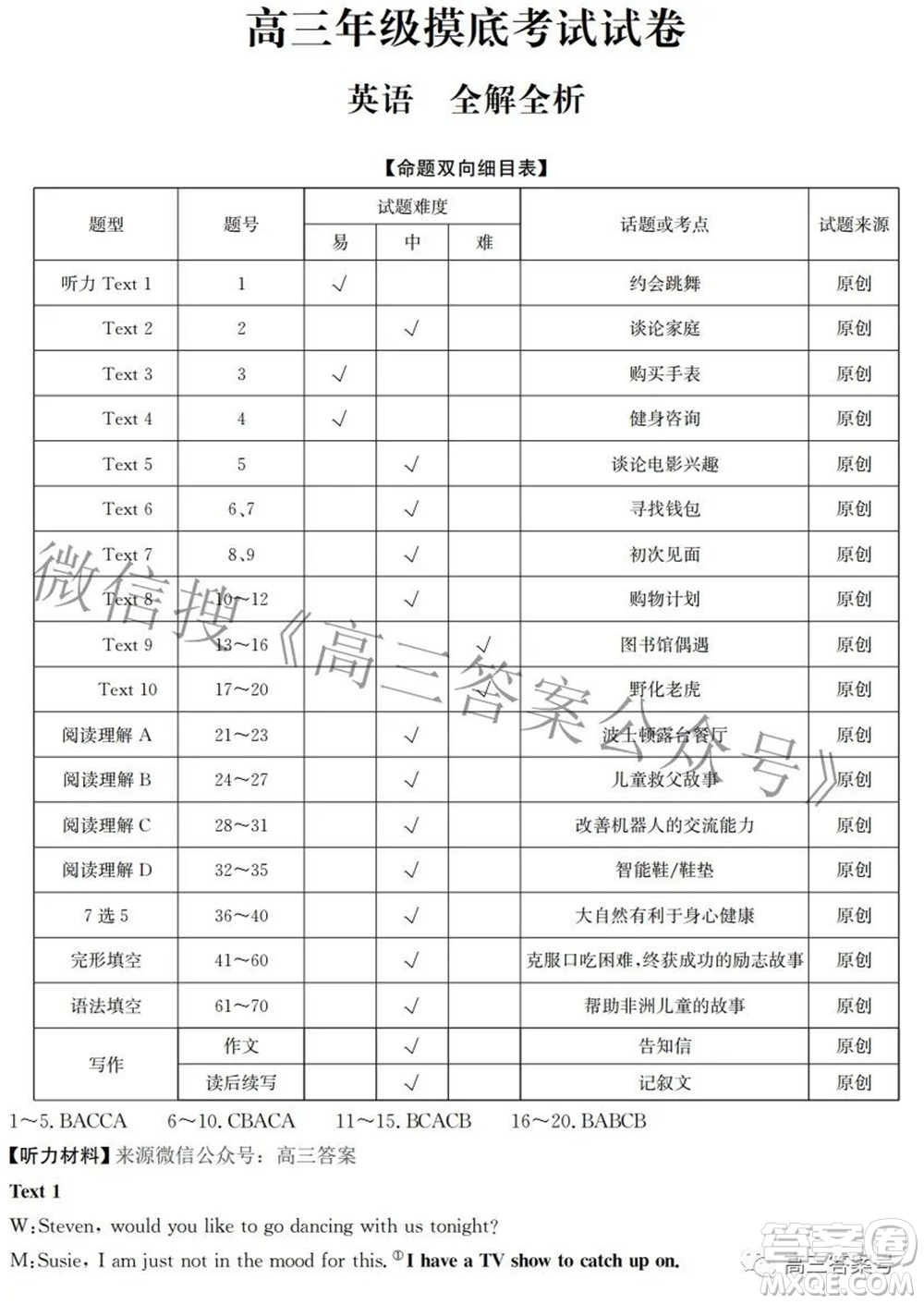 邯鄲市2023屆高三年級摸底考試試卷英語試題及答案