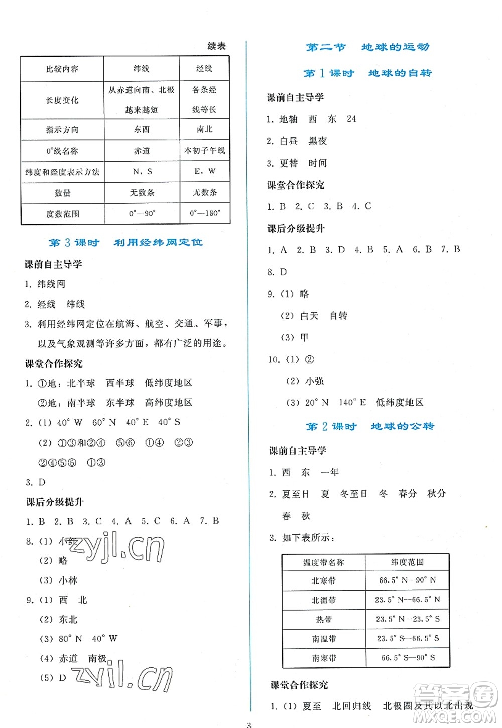 人民教育出版社2022同步輕松練習(xí)七年級地理上冊人教版答案