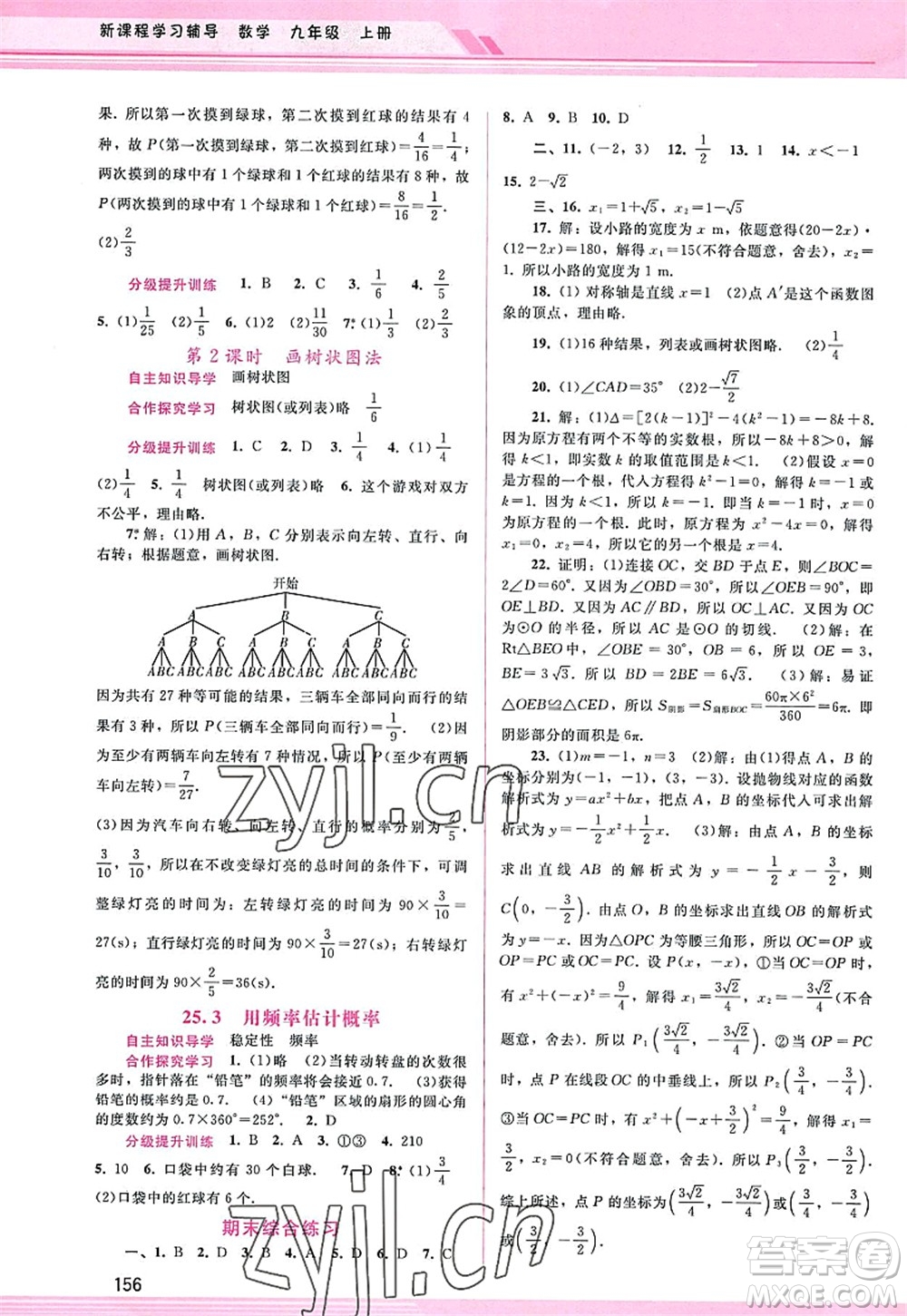 廣西師范大學出版社2022新課程學習輔導九年級數(shù)學上冊人教版答案