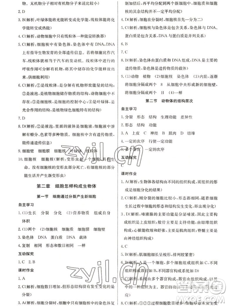 長(zhǎng)江少年兒童出版社2022長(zhǎng)江全能學(xué)案同步練習(xí)冊(cè)生物學(xué)七年級(jí)上冊(cè)人教版答案