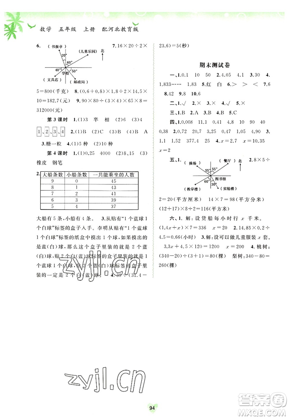 廣西師范大學(xué)出版社2022新課程學(xué)習(xí)與測(cè)評(píng)同步學(xué)習(xí)五年級(jí)數(shù)學(xué)上冊(cè)河北教育版答案