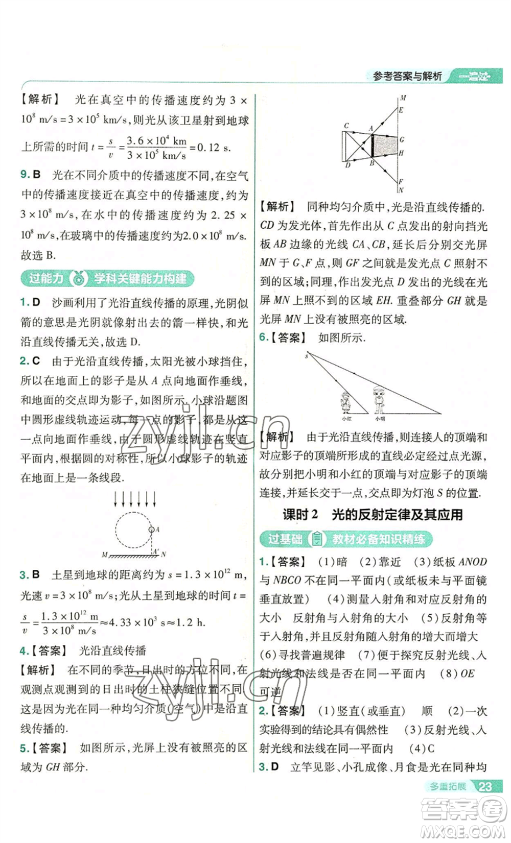 南京師范大學(xué)出版社2022秋季一遍過(guò)八年級(jí)上冊(cè)物理滬科版參考答案