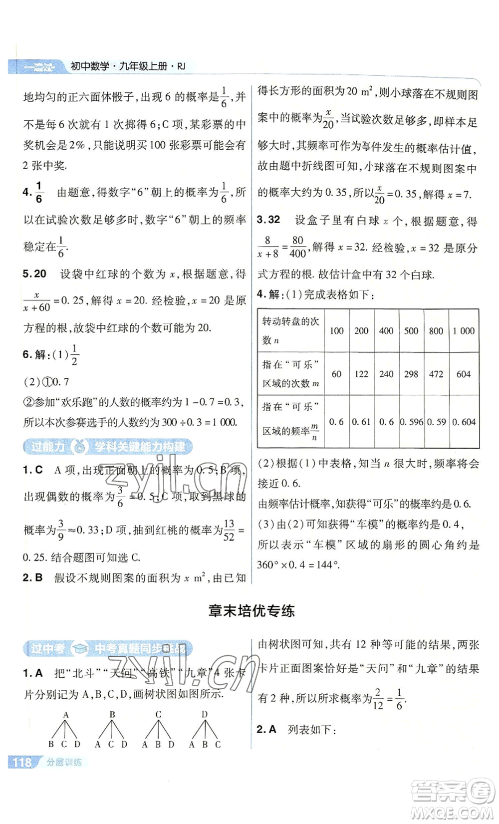 南京師范大學(xué)出版社2022秋季一遍過九年級上冊數(shù)學(xué)人教版參考答案