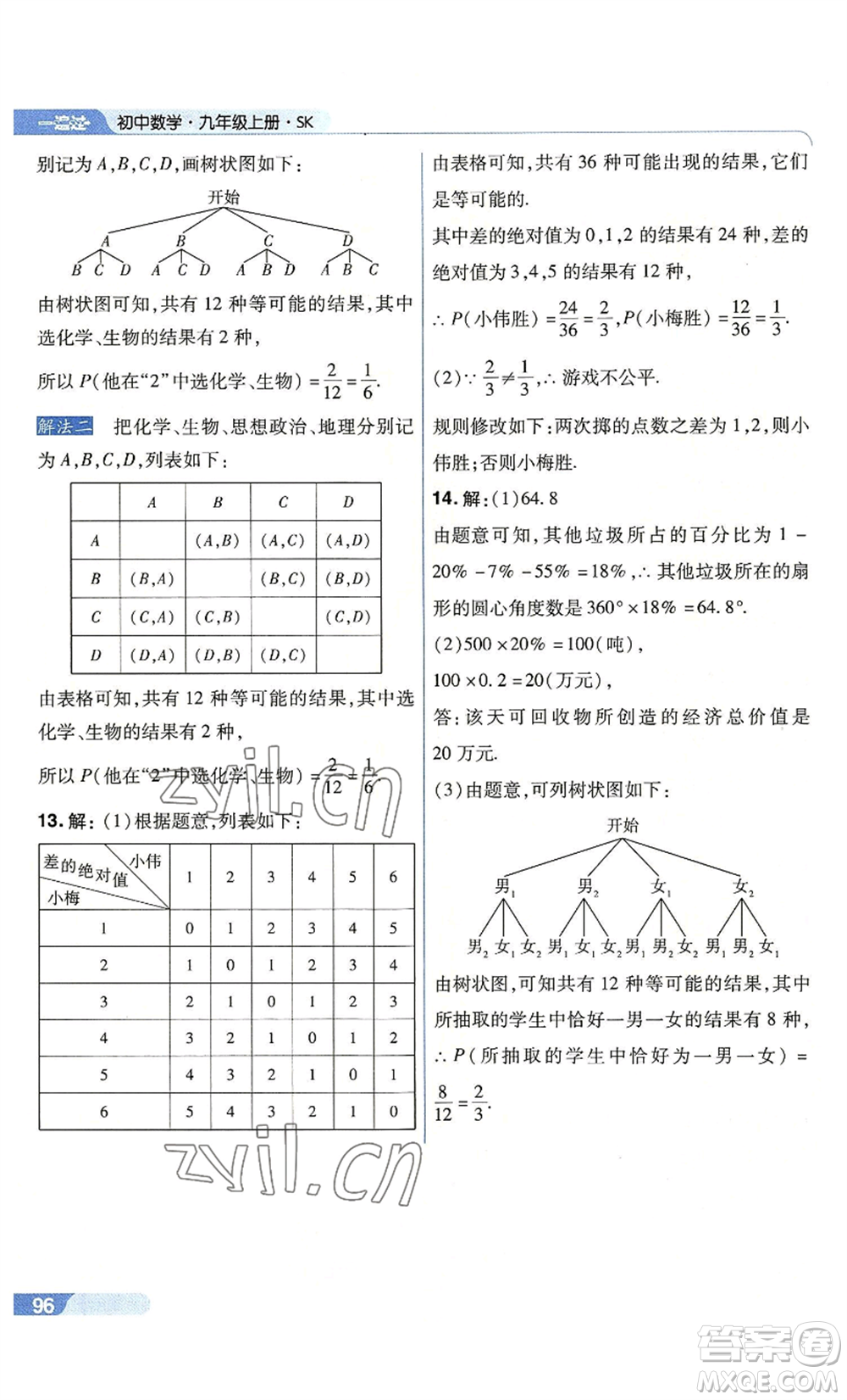 南京師范大學(xué)出版社2022秋季一遍過(guò)九年級(jí)上冊(cè)數(shù)學(xué)蘇科版參考答案