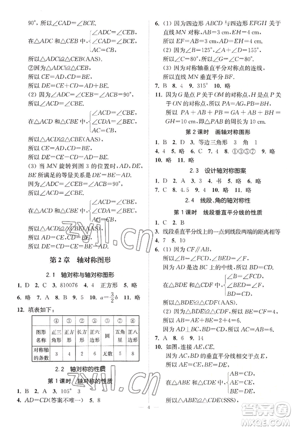 江蘇鳳凰美術(shù)出版社2022南通小題課時(shí)提優(yōu)作業(yè)本八年級上冊數(shù)學(xué)江蘇版參考答案