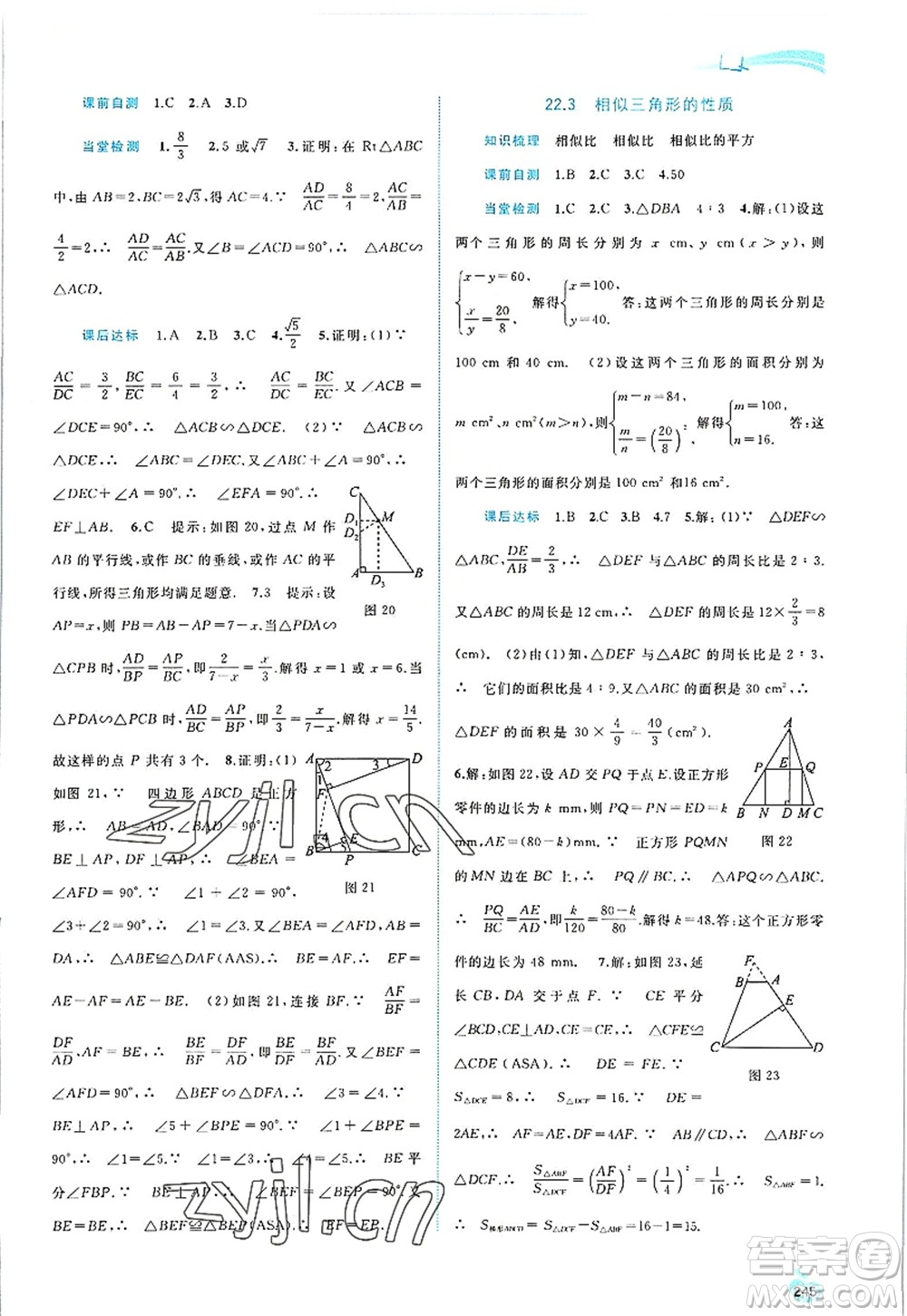 廣西師范大學(xué)出版社2022新課程學(xué)習(xí)與測評同步學(xué)習(xí)九年級數(shù)學(xué)全一冊滬科版答案