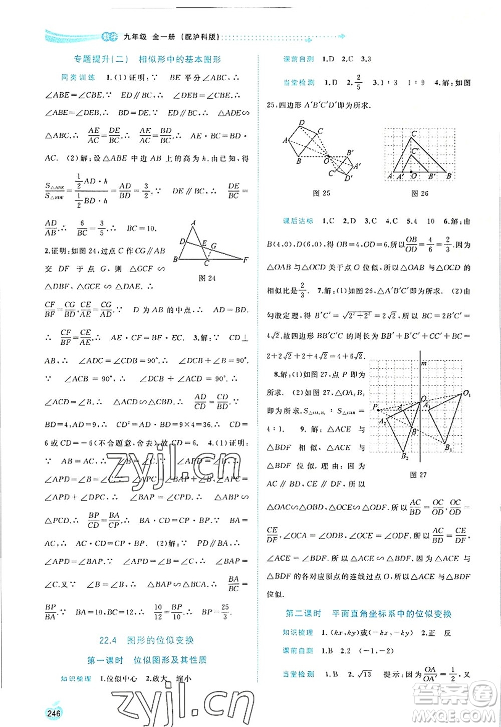 廣西師范大學(xué)出版社2022新課程學(xué)習(xí)與測評同步學(xué)習(xí)九年級數(shù)學(xué)全一冊滬科版答案