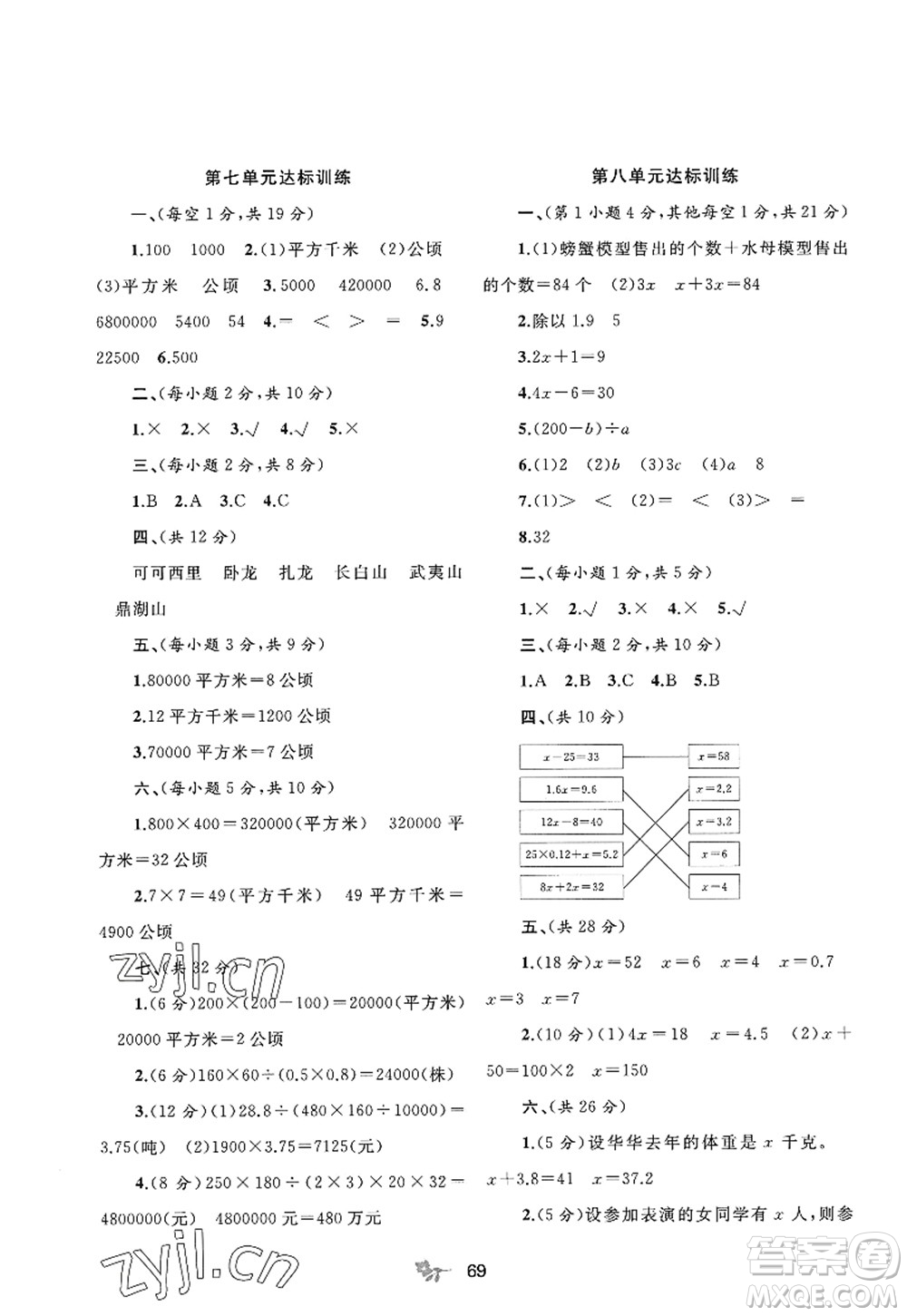 廣西師范大學(xué)出版社2022新課程學(xué)習(xí)與測評單元雙測五年級數(shù)學(xué)上冊C冀教版答案