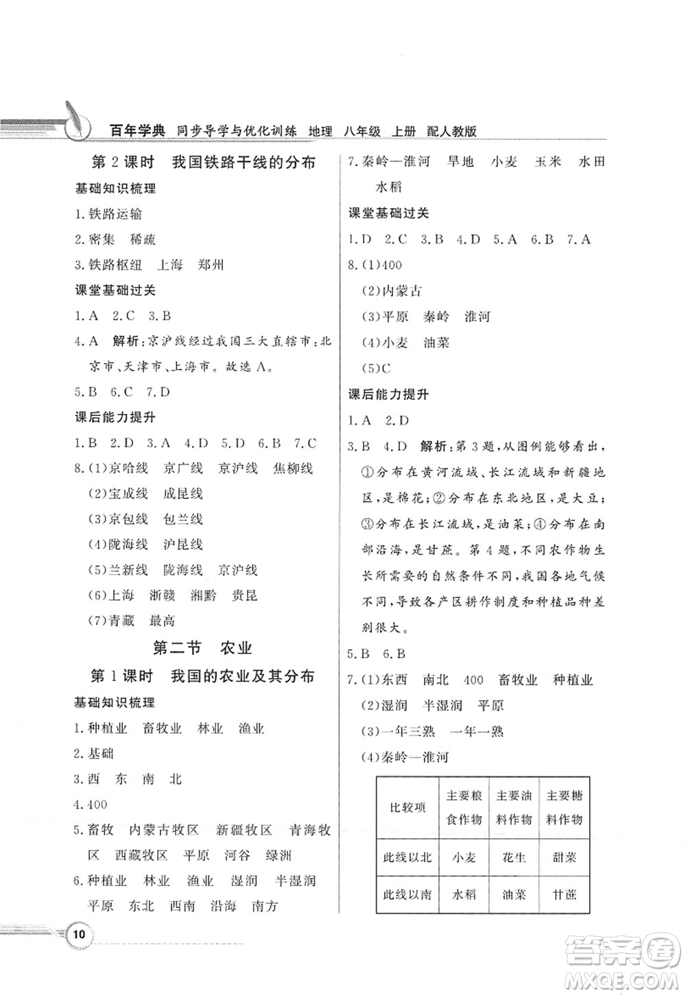 新世紀(jì)出版社2022同步導(dǎo)學(xué)與優(yōu)化訓(xùn)練八年級(jí)地理上冊(cè)人教版答案