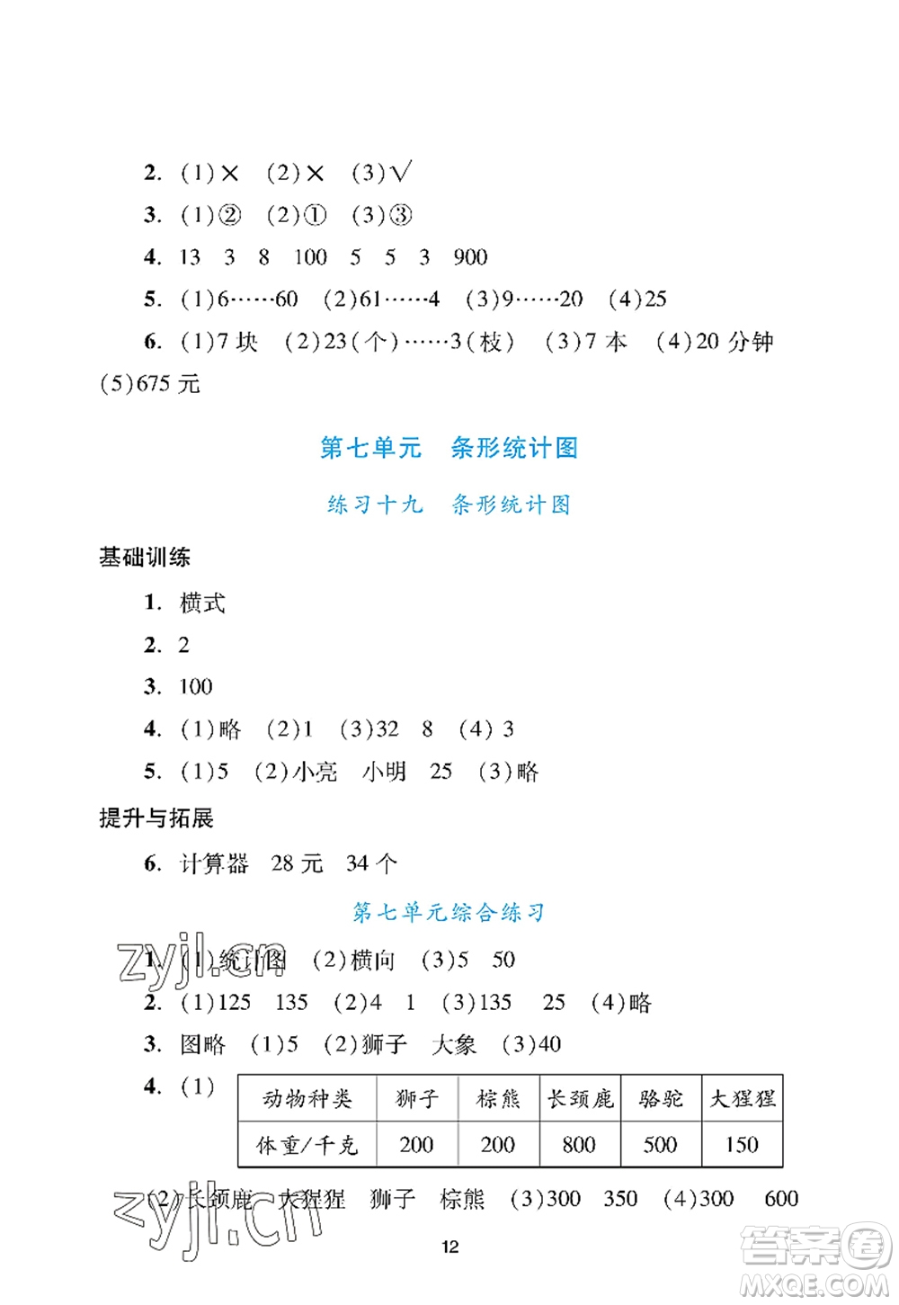 廣州出版社2022陽光學(xué)業(yè)評價四年級數(shù)學(xué)上冊人教版答案