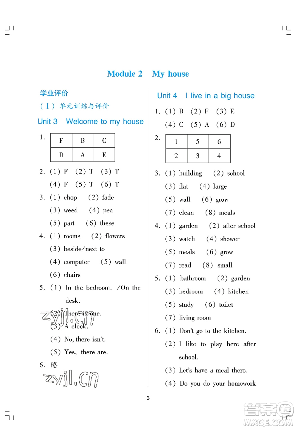 廣州出版社2022陽光學(xué)業(yè)評價四年級英語上冊教科版答案