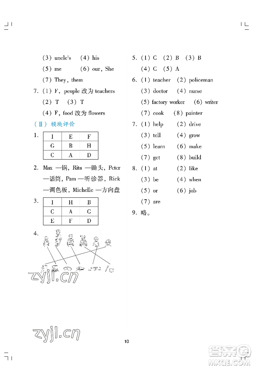 廣州出版社2022陽光學(xué)業(yè)評價四年級英語上冊教科版答案