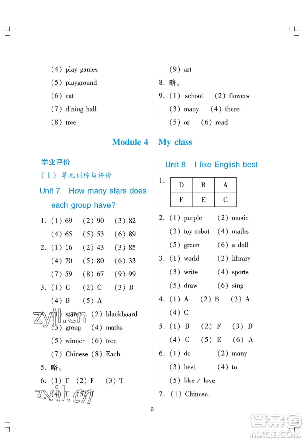 廣州出版社2022陽光學(xué)業(yè)評價四年級英語上冊教科版答案