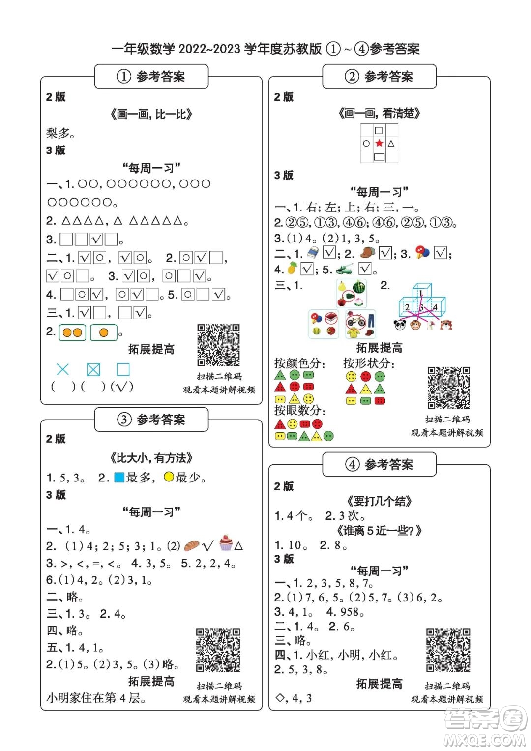 時(shí)代學(xué)習(xí)報(bào)數(shù)學(xué)周刊一年級(jí)2022-2023學(xué)年度蘇教版第1-8期參考答案