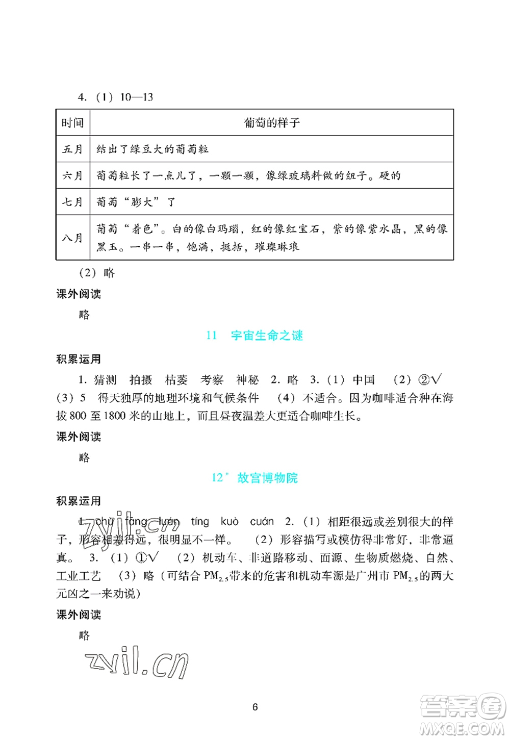 廣州出版社2022陽光學業(yè)評價六年級語文上冊人教版答案