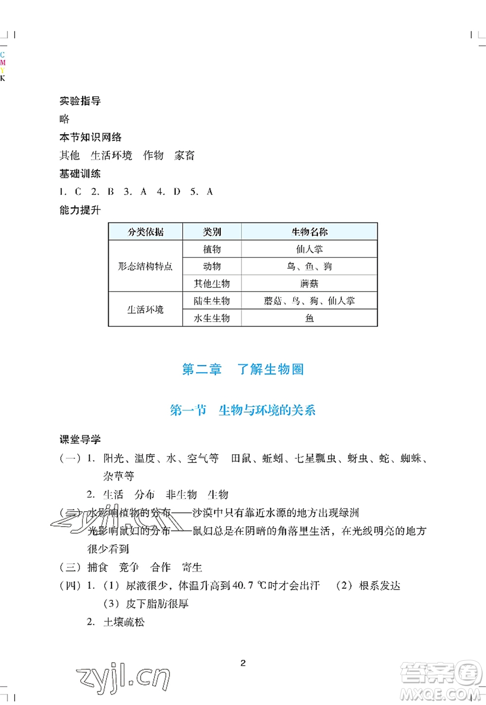 廣州出版社2022陽(yáng)光學(xué)業(yè)評(píng)價(jià)七年級(jí)生物上冊(cè)人教版答案