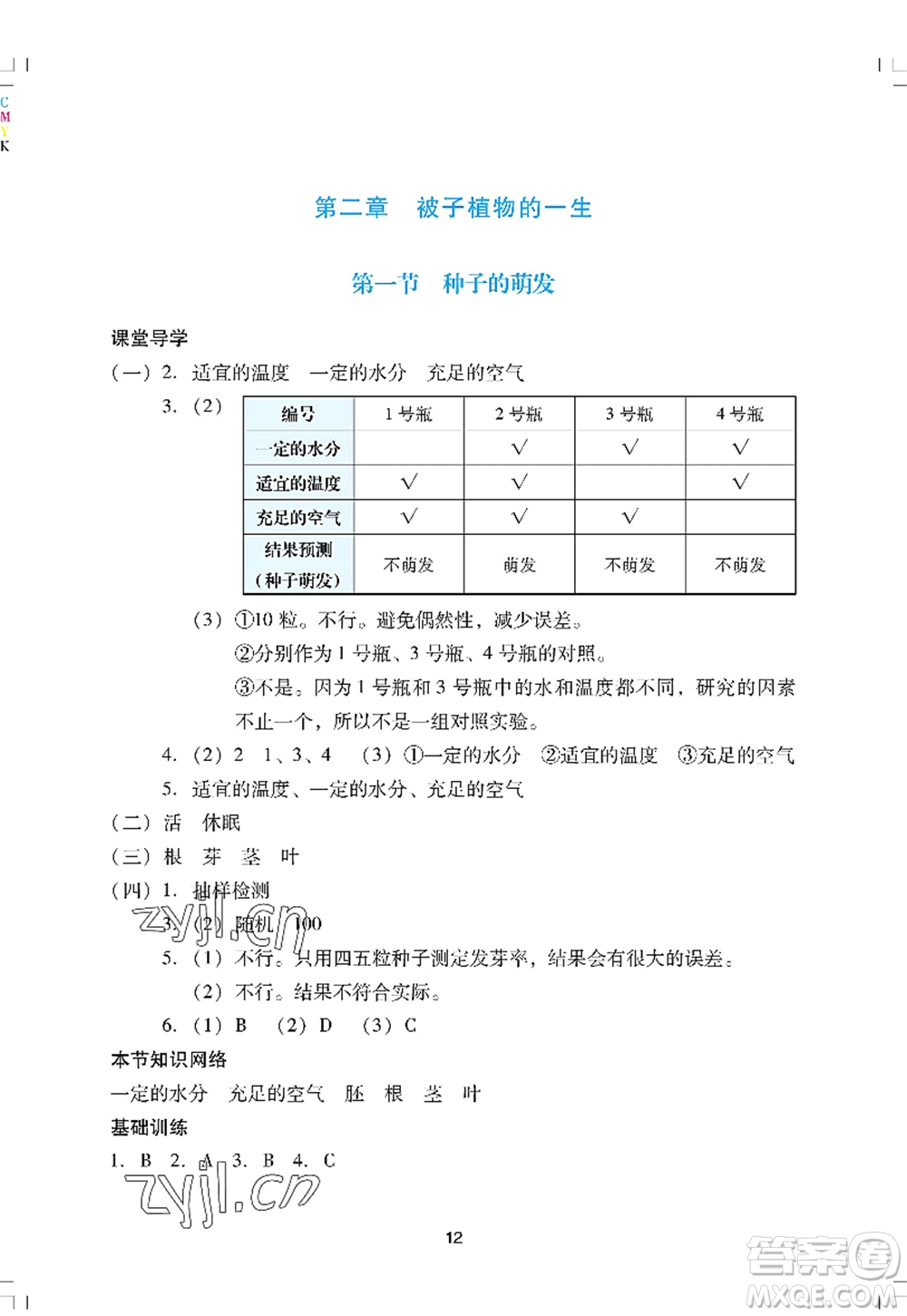 廣州出版社2022陽(yáng)光學(xué)業(yè)評(píng)價(jià)七年級(jí)生物上冊(cè)人教版答案