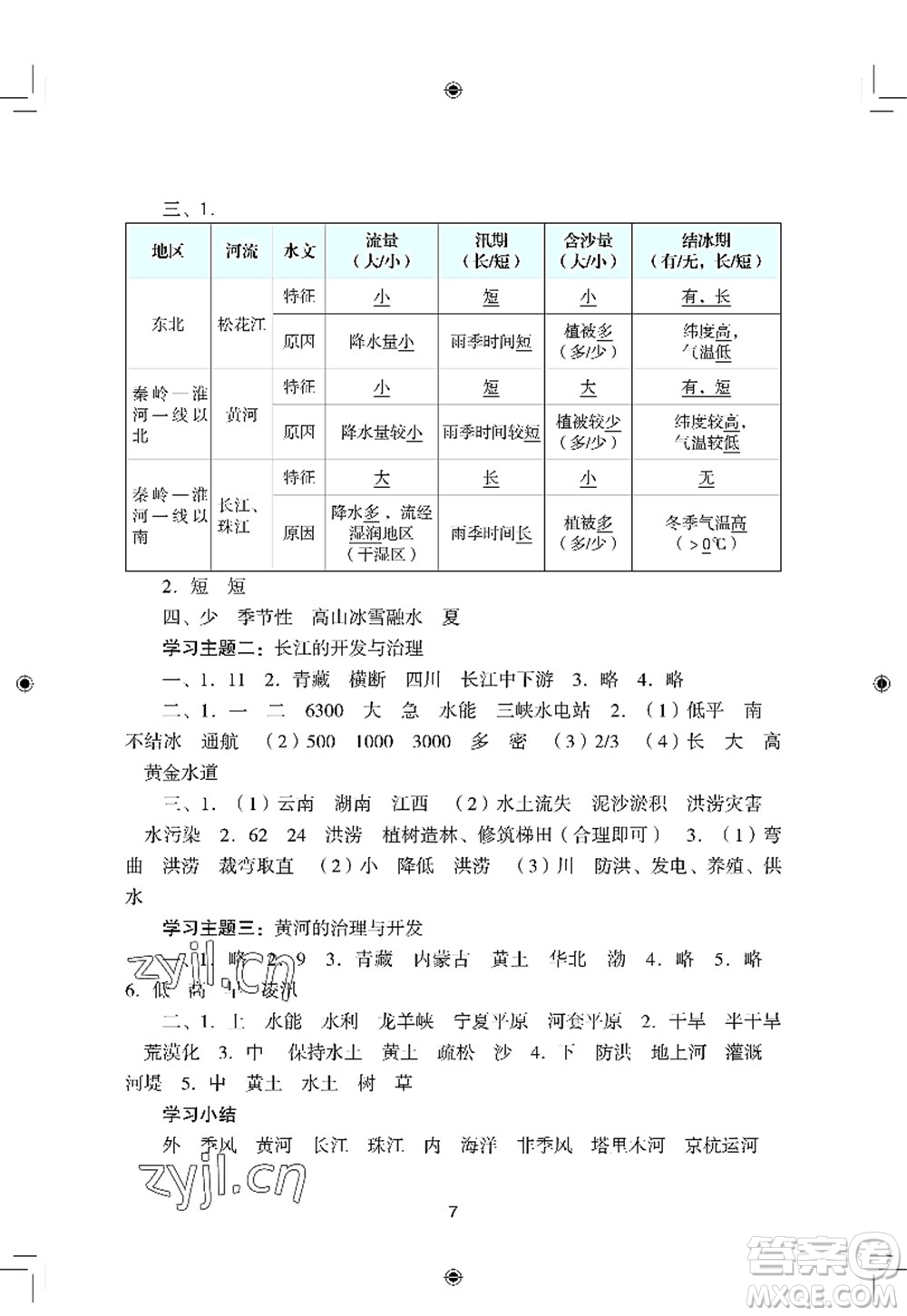 廣州出版社2022陽光學業(yè)評價八年級地理上冊人教版答案