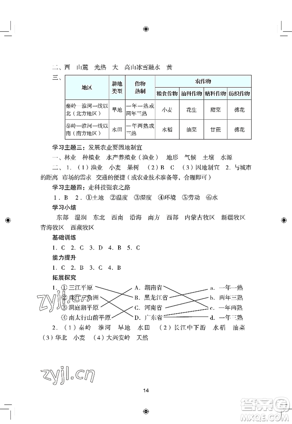 廣州出版社2022陽光學業(yè)評價八年級地理上冊人教版答案