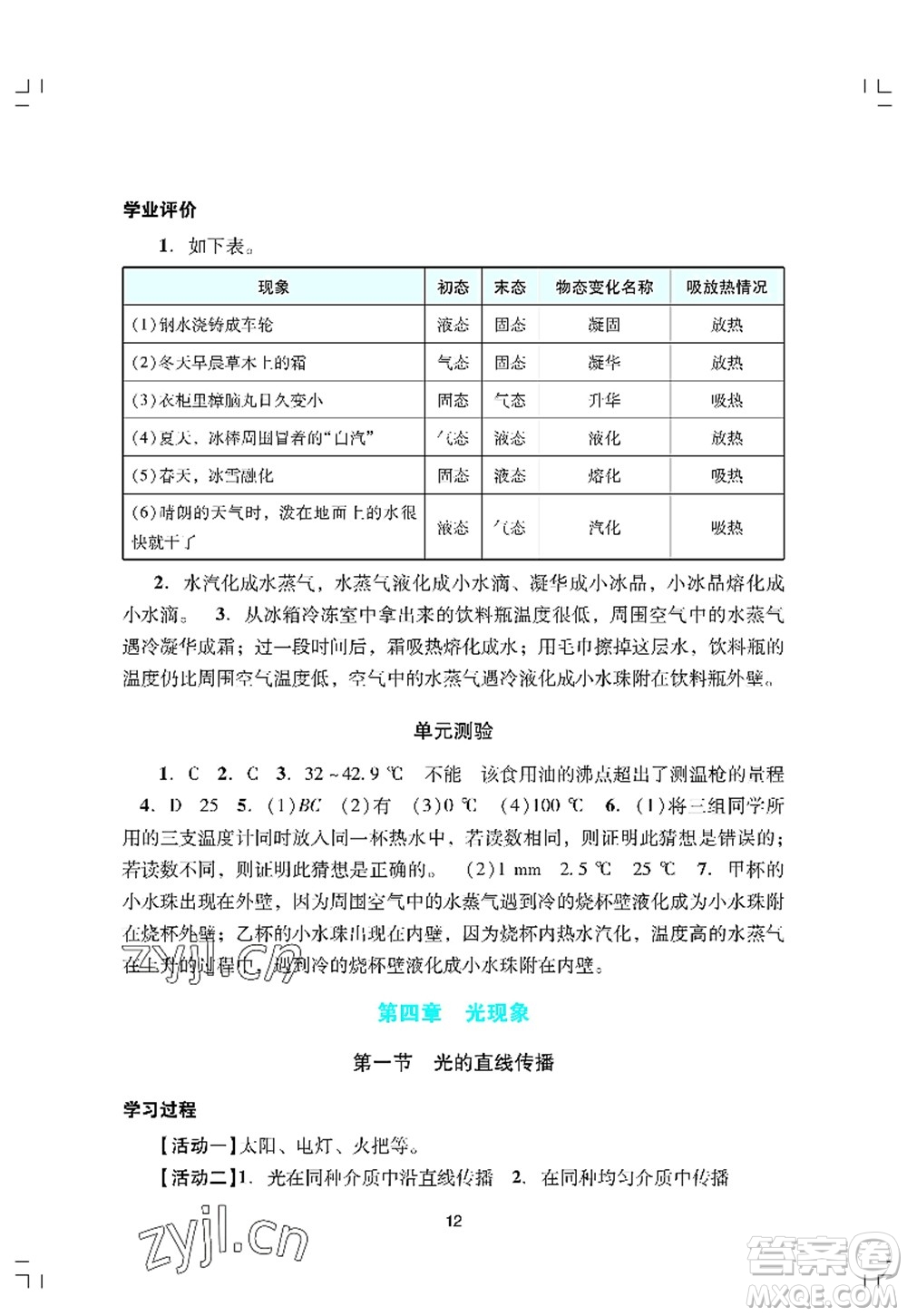 廣州出版社2022陽(yáng)光學(xué)業(yè)評(píng)價(jià)八年級(jí)物理上冊(cè)人教版答案