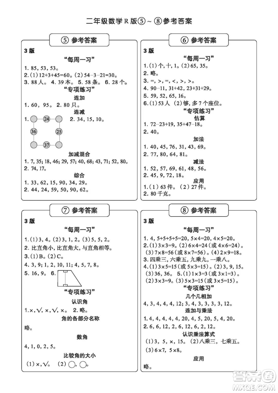 時代學(xué)習(xí)報數(shù)學(xué)周刊二年級2022-2023學(xué)年度人教版第1-8期參考答案