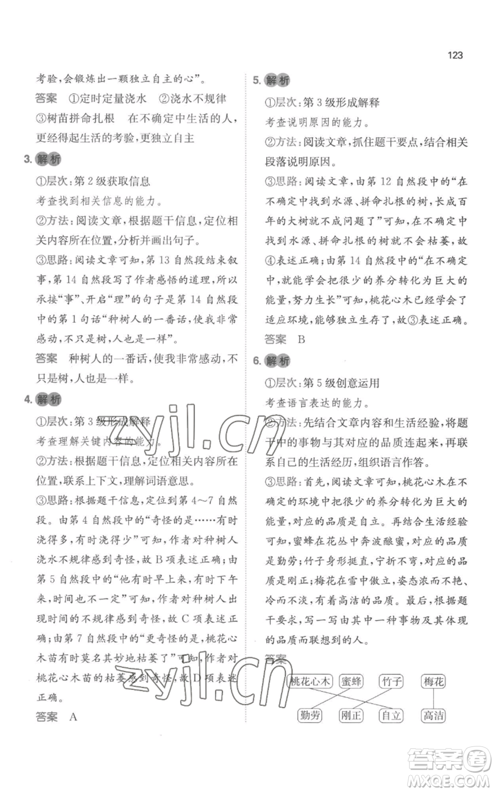 江西人民出版社2022一本小學(xué)語文閱讀訓(xùn)練100篇五年級上冊A版浙江專用參考答案