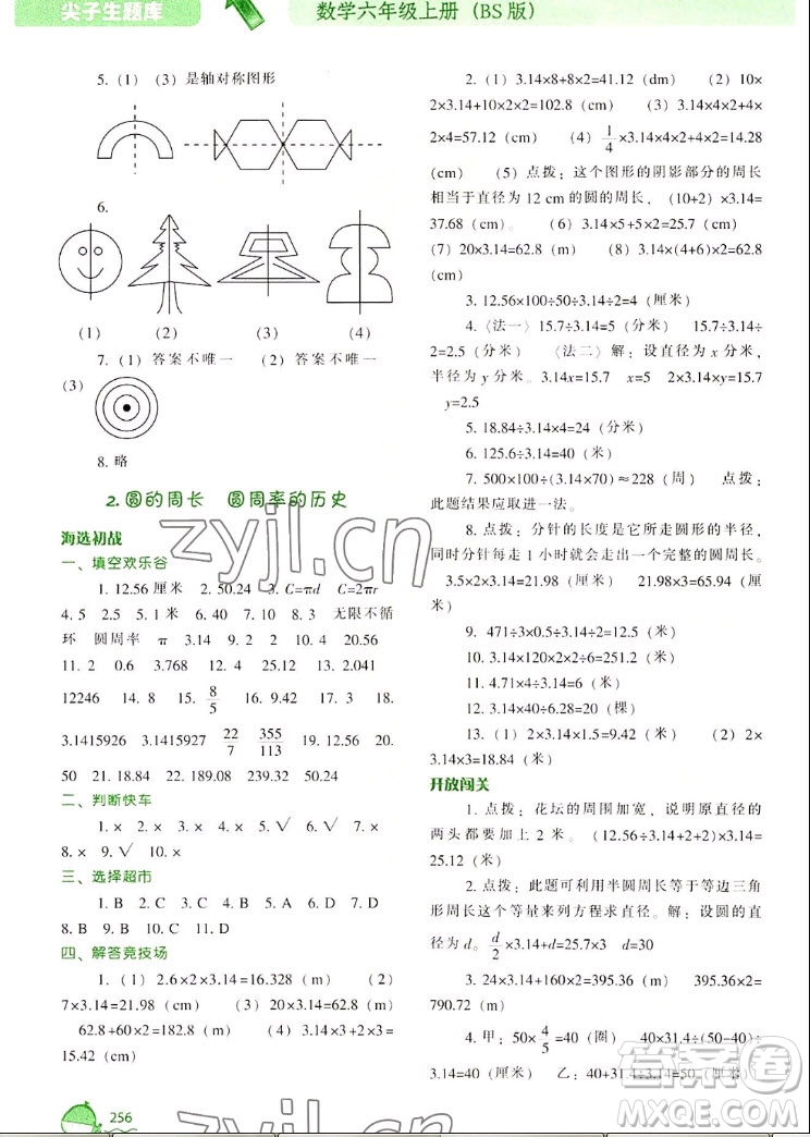 遼寧教育出版社2022秋尖子生題庫數(shù)學(xué)六年級上冊BS北師版答案