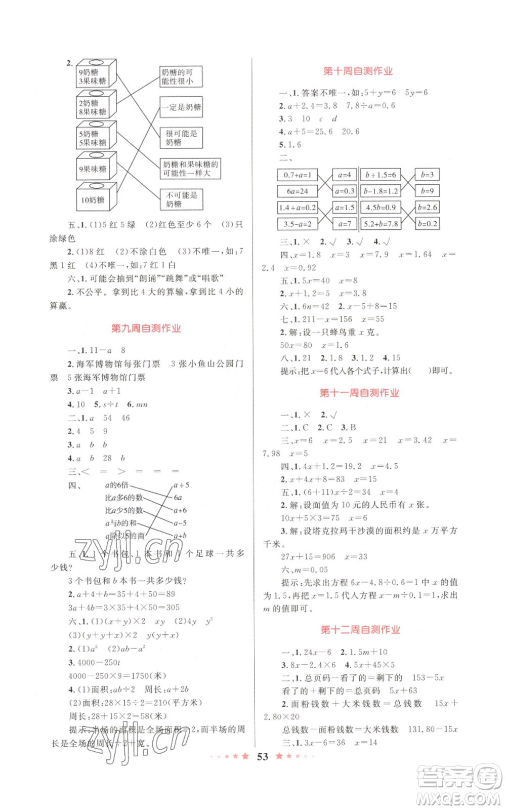 知識出版社2022小學(xué)同步測控全優(yōu)設(shè)計超人天天練五年級上冊數(shù)學(xué)人教版參考答案