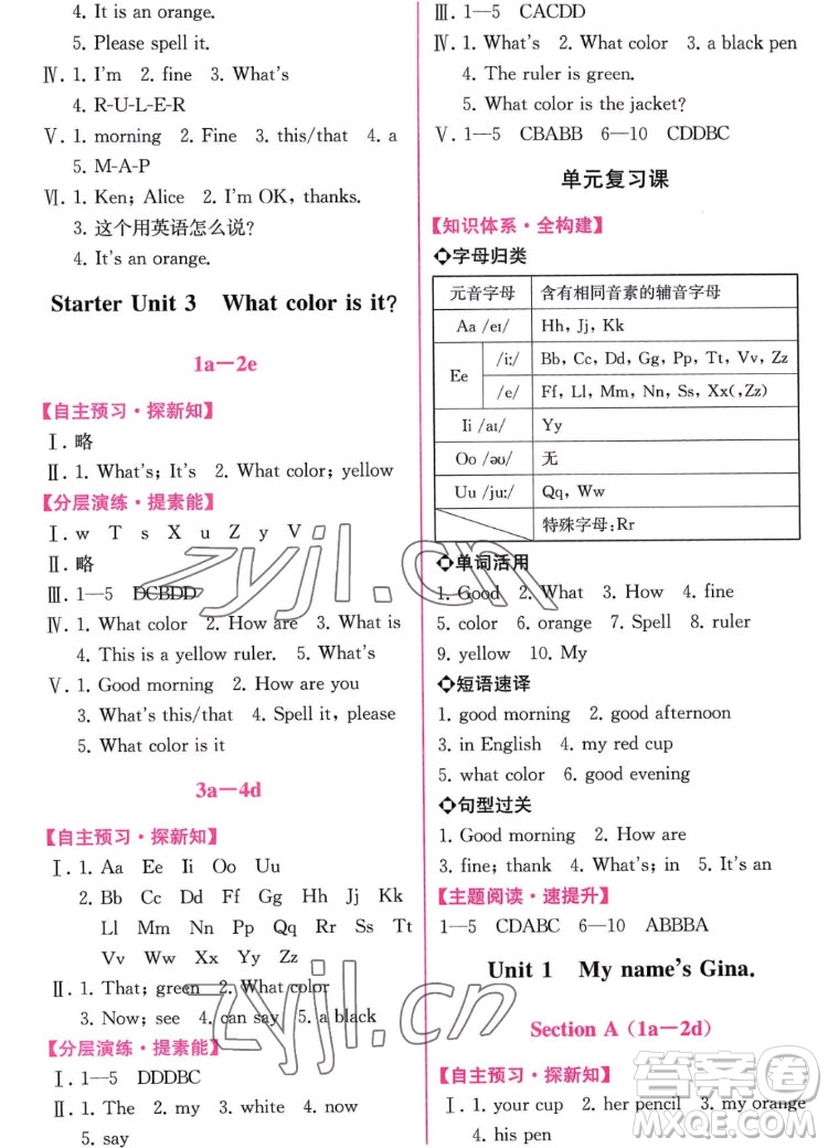 人民教育出版社2022秋同步學(xué)歷案課時(shí)練英語七年級(jí)上冊(cè)人教版答案