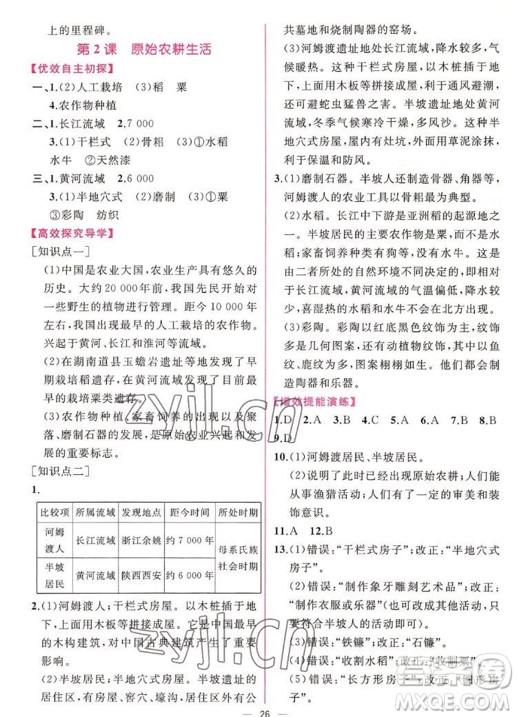 人民教育出版社2022秋同步學(xué)歷案課時練中國歷史七年級上冊人教版答案