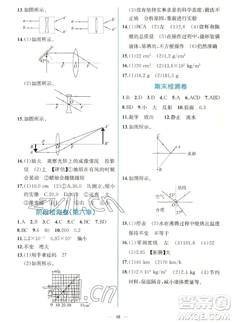 人民教育出版社2022秋同步學(xué)歷案課時(shí)練物理八年級(jí)上冊(cè)人教版答案