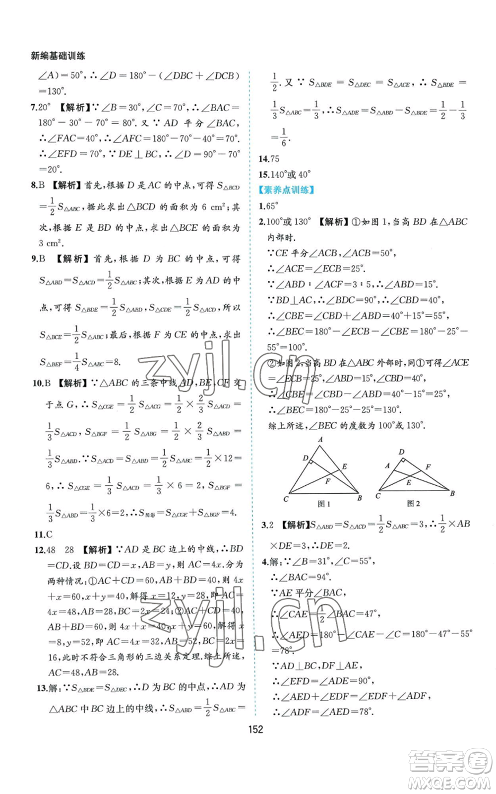 黃山書社2022新編基礎(chǔ)訓(xùn)練八年級(jí)上冊數(shù)學(xué)滬科版參考答案