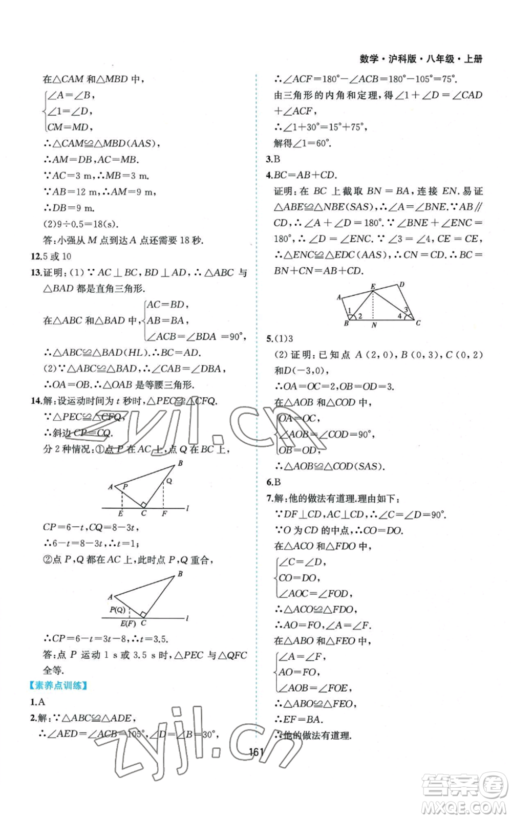 黃山書社2022新編基礎(chǔ)訓(xùn)練八年級(jí)上冊數(shù)學(xué)滬科版參考答案