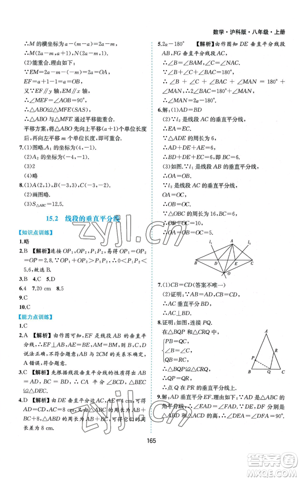 黃山書社2022新編基礎(chǔ)訓(xùn)練八年級(jí)上冊數(shù)學(xué)滬科版參考答案