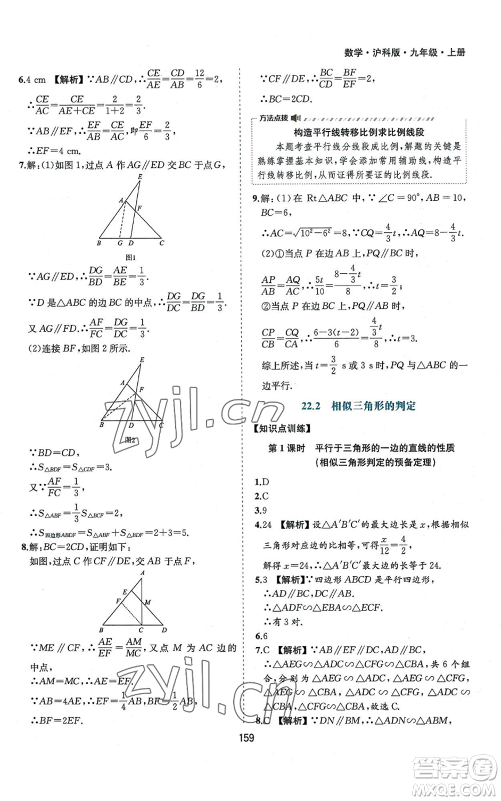 黃山書社2022新編基礎訓練九年級上冊數(shù)學滬科版參考答案