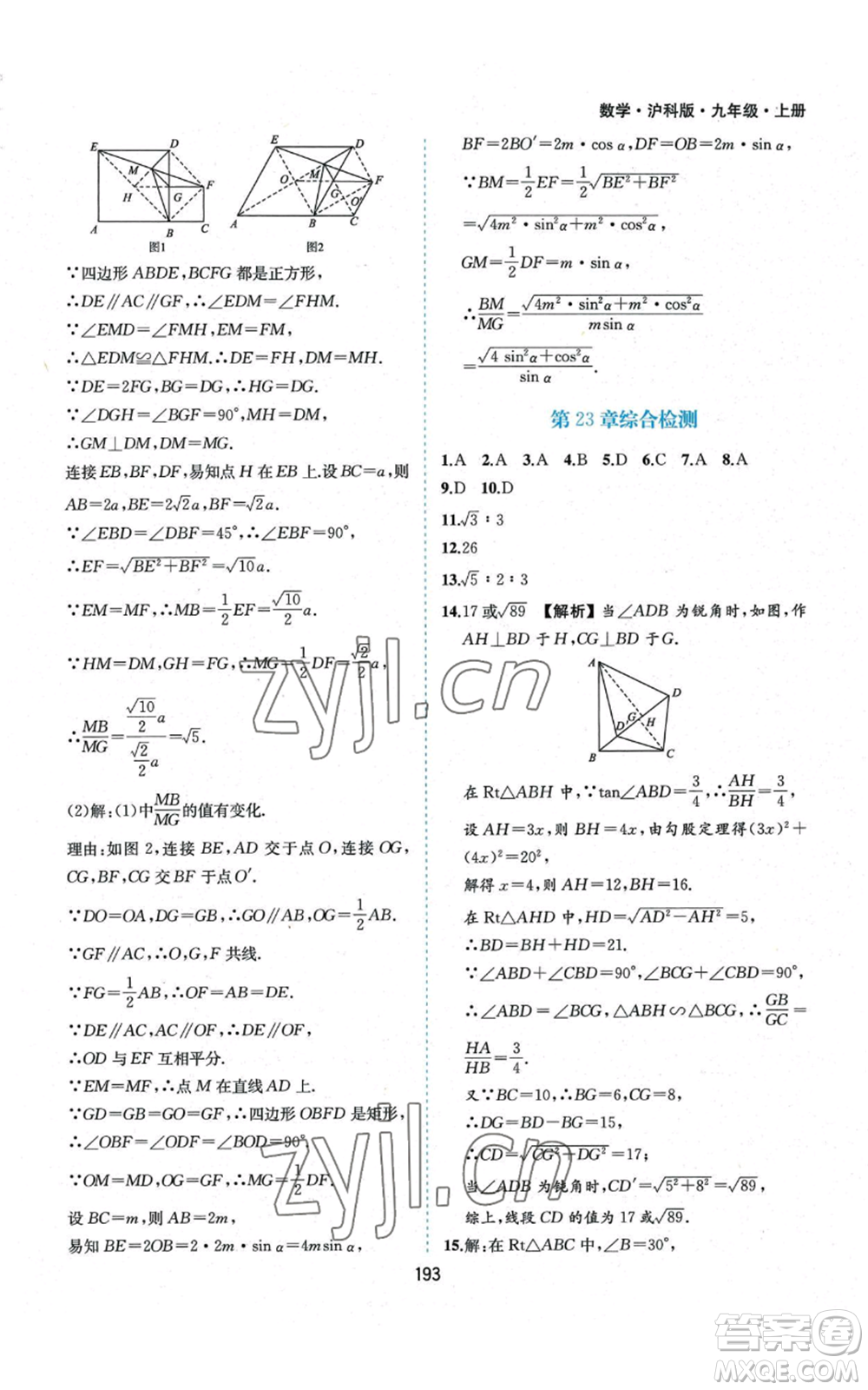 黃山書社2022新編基礎訓練九年級上冊數(shù)學滬科版參考答案